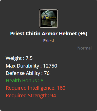 Priest Chitin Armor Helmet +5