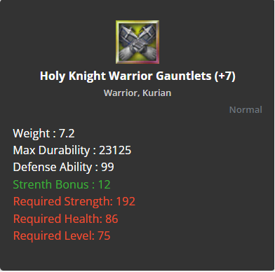 Holy Knight Warrior Gauntlets +7